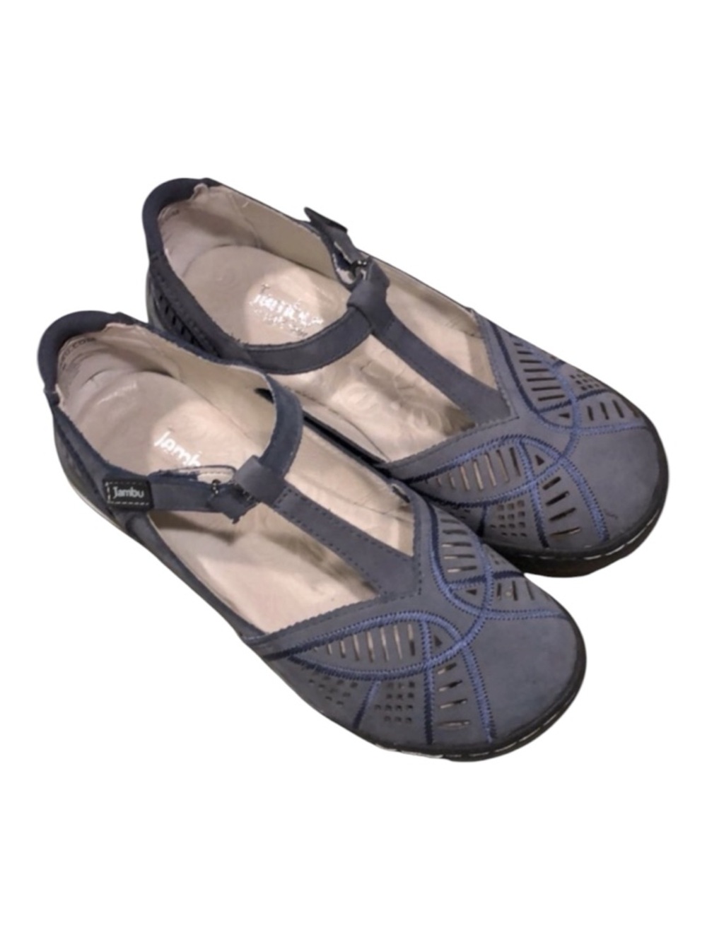 JAMBU BRIDGET LEATHER FLATS WITH MEMORY FOAM BLUE SIZE 6.5